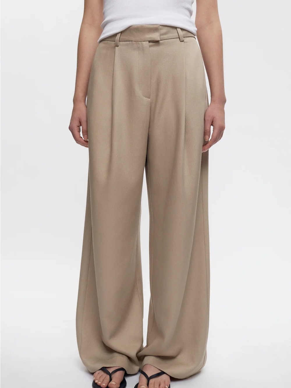 KOTN Beige Wide-Leg High-Rise Trousers